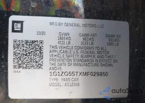 2021 Chevrolet Malibu Fwd Rs z USA, uszkodzony, nr VIN 1G1ZG5STXMF029850